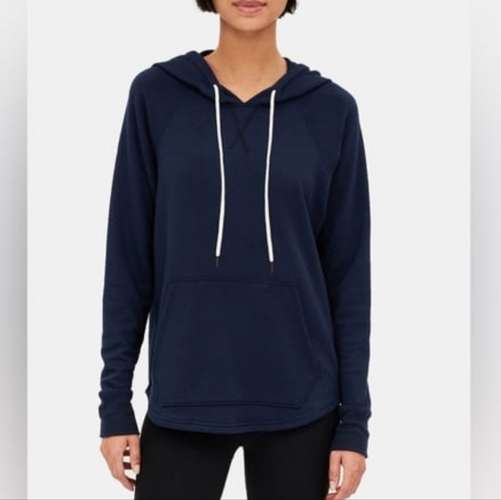 Splits59 Warm Up Fleece Hoodie Pullover Jersey Knit Pocket Drawstring Blue XS